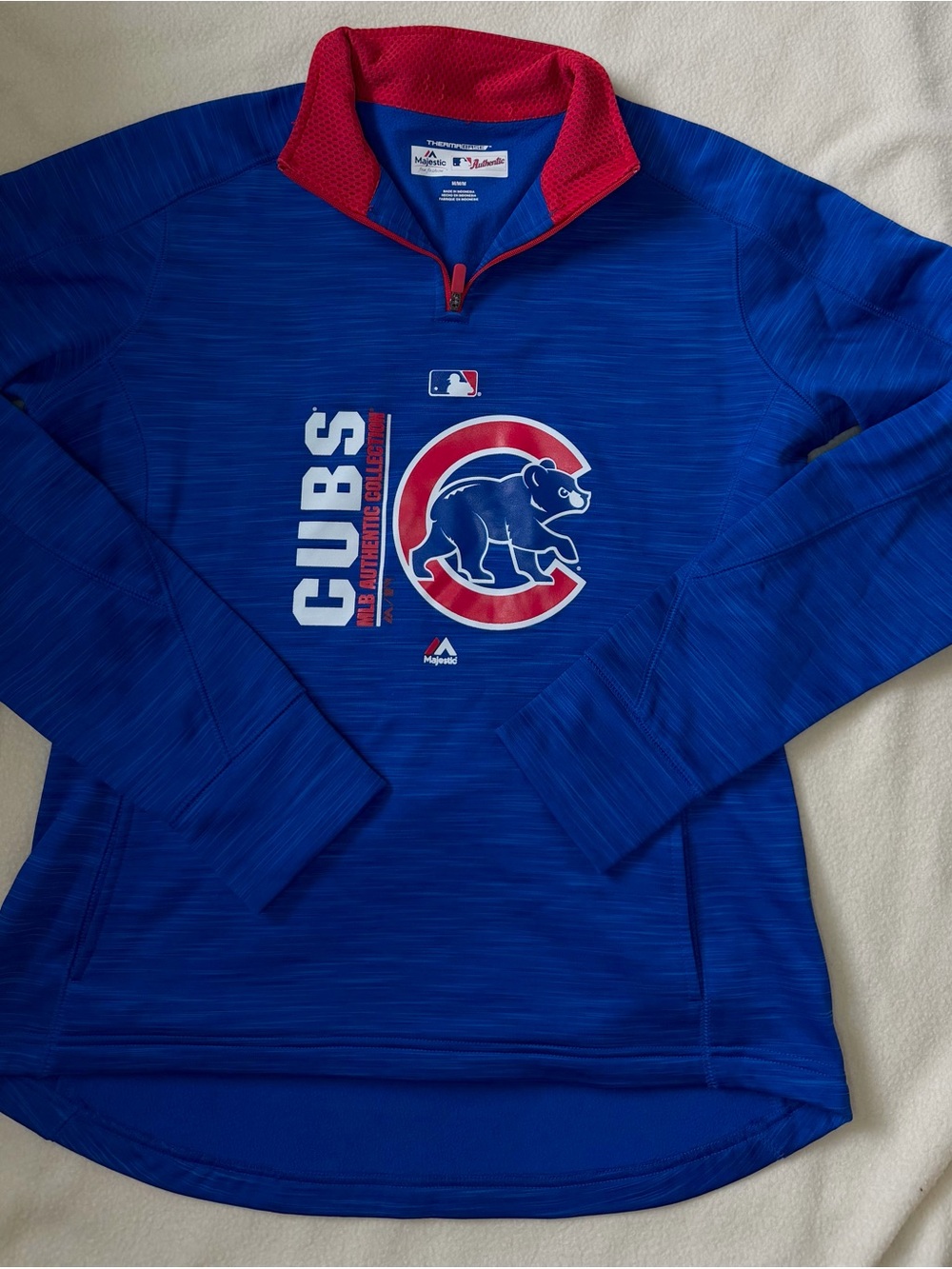 Majestic MLB Chicago Cubs Therma Base 1/4 Zip Pullover Jacket Size M Thumbholes
